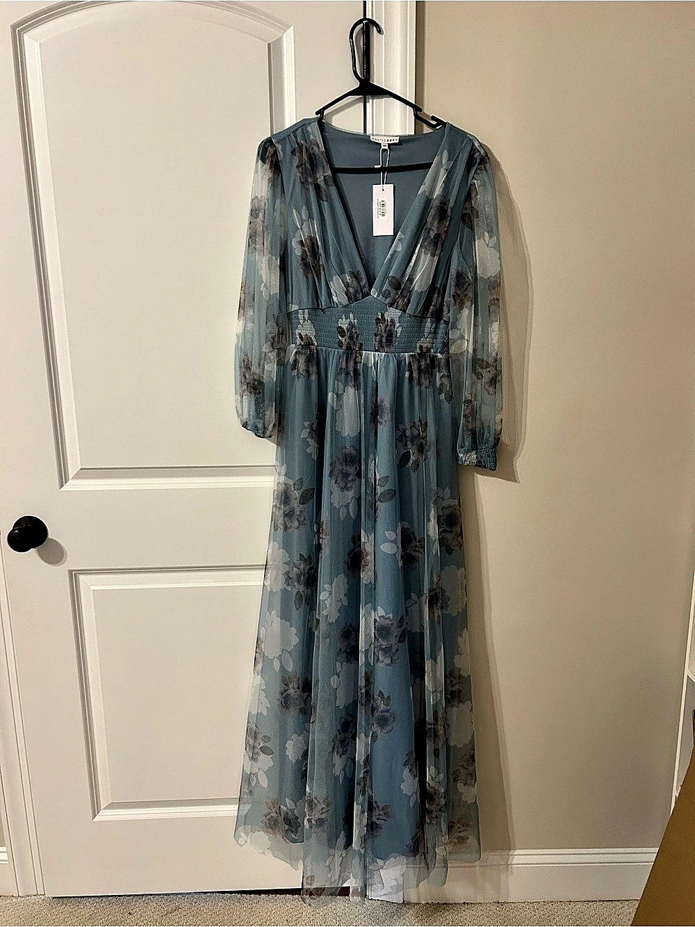 Baltic Born Layla Tulle Maxi Dress Floral Blue Medium NWT